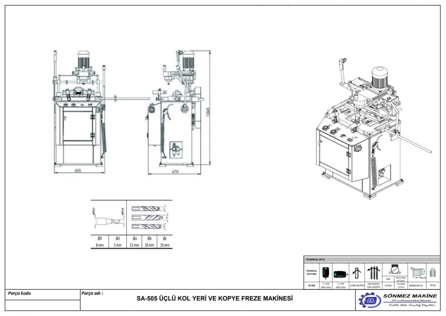 TRIPLE HANDLE PLATE, COPY MILLING MACHINE SA505-AL SA505-AL